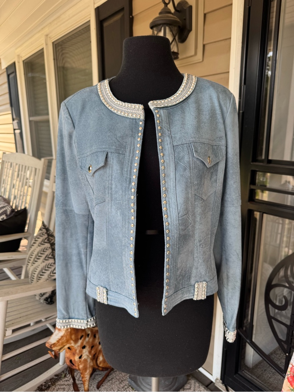 Insight Powder Blue Beaded Suede Jacket
